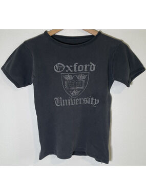 Oxford University Crest Ivy League Distressed T-Shirt Gray - S